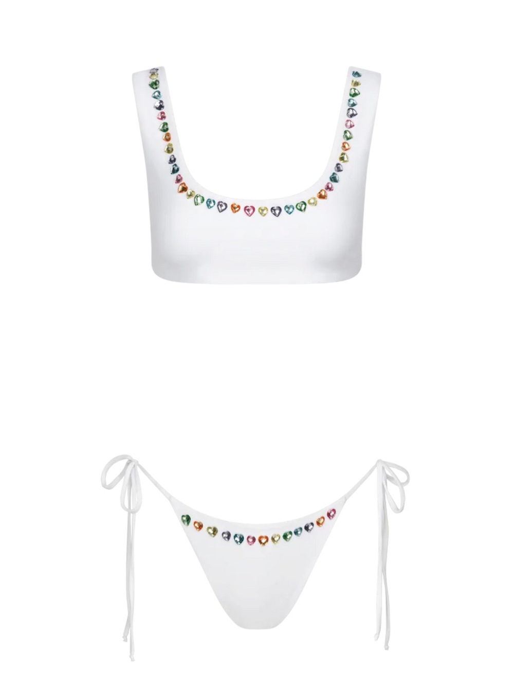 NWT Oceanus White Jewel-Embellished Scoop Bikini Set - Women Swim